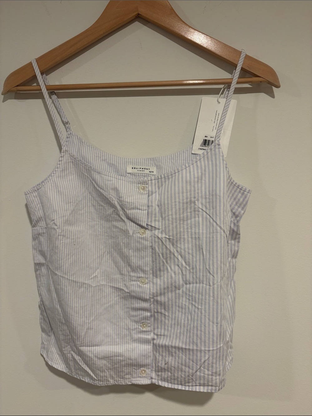Equipment Light Blue & White Striped Button-Front Camisole